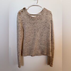 Anthropologie Charlie & Robin Speckled Beige Sweater with Gold Button Detail
